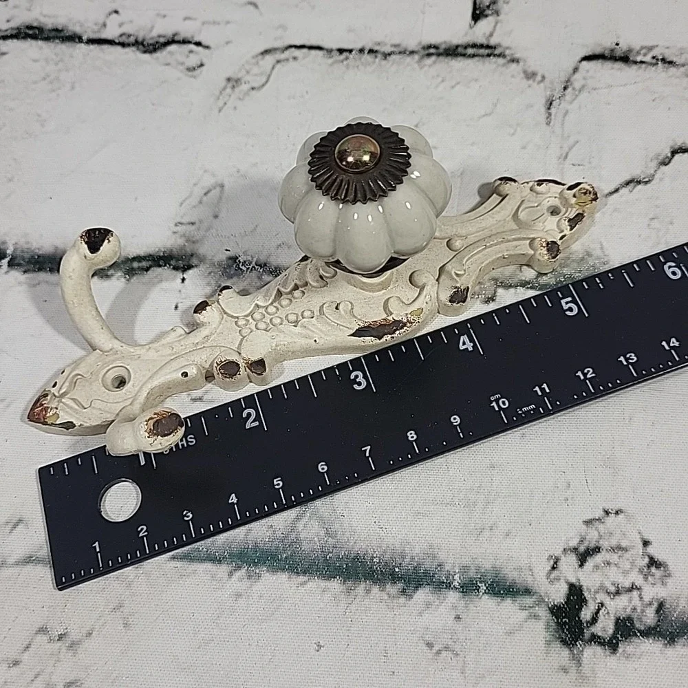 Cast Iron Metal Single Hook Hanger Ceramic Knob Decorative White